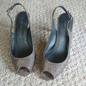 Stuart Weitzman Metallic Glitter Accents Slingback Sandals size 7M